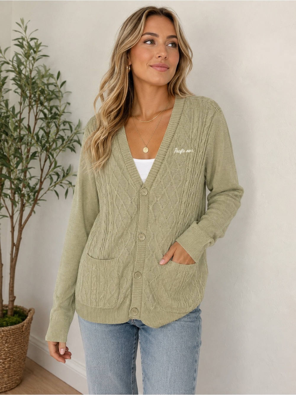 PacSun Sage Green Cable Knit Button Front Cardigan Sweater